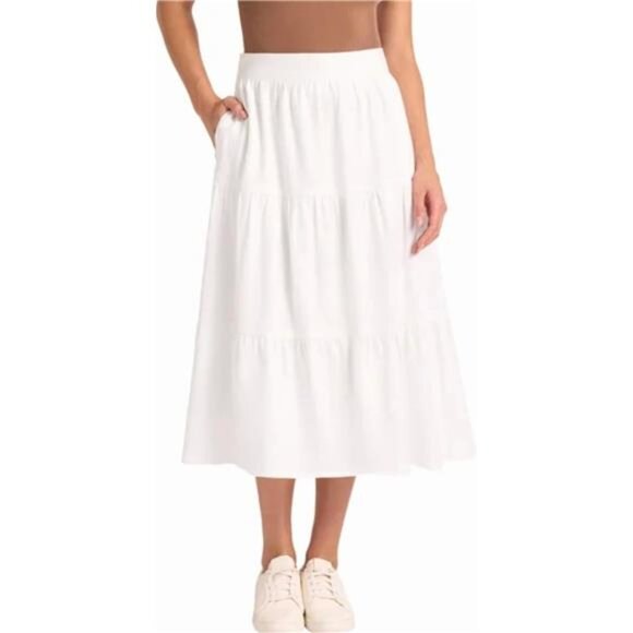 Matty M Other - Matty M Women's Linen Blend Midi Skirt with Pockets (White, Medium)